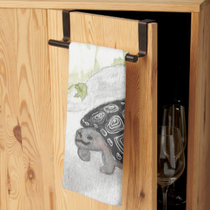 Watercolor Woodland Forest Turtle Kitchen Towel