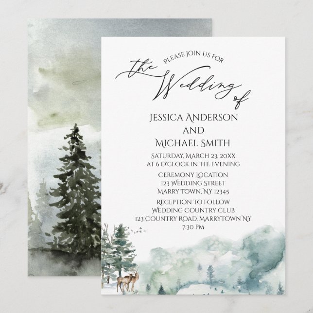 Watercolor Woodland Forest Wedding Card (Front/Back)