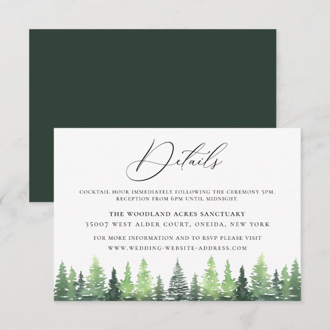 Watercolor Woodland Forest Wedding Details Card (Front/Back)