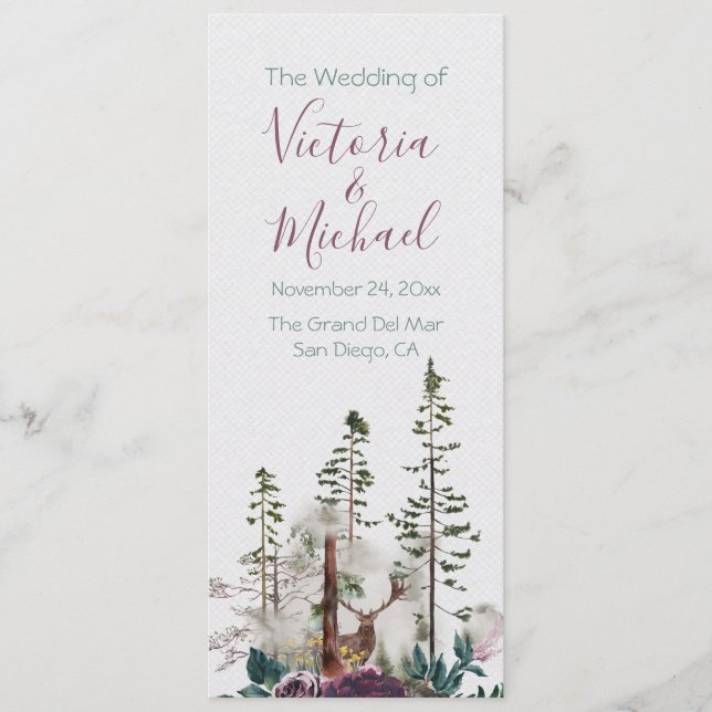 Watercolor Woodland Forest wedding Program (Front)