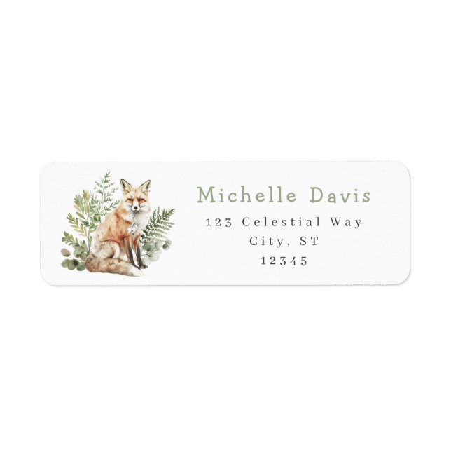 Watercolor Woodland Fox Address Label (Front)