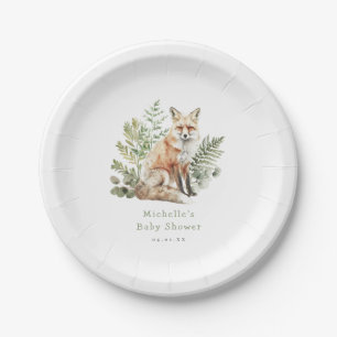 Watercolor Woodland Fox Baby Shower Paper Plate