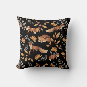 Watercolor Woodland Fox Life Wild Ferns Nature Throw Pillow