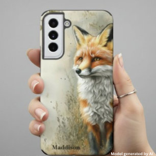 Watercolor Woodland Fox Nature Name Samsung Galaxy Case