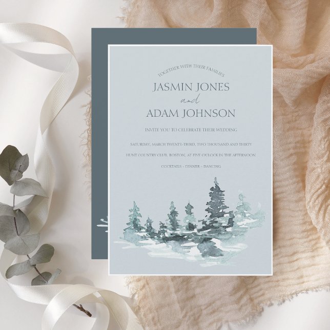 Watercolor Woodland Green Pine Trees Wedding Invitation (Creator Uploaded)