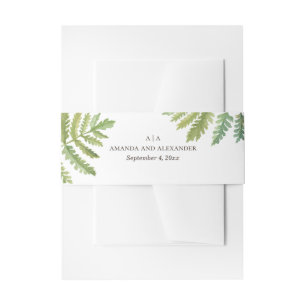 Watercolor woodland greenery fern foliage wedding invitation belly band