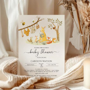 Watercolor Woodland Kangaroo Family Baby Shower  Invitation