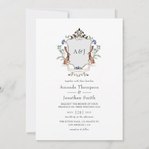 Watercolor Woodland Laurel Crest Monogram Wedding Invitation