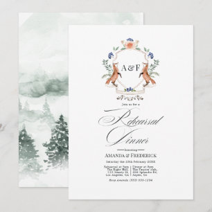 Watercolor Woodland Laurel Crest Rehearsal Dinner Invitation