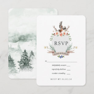 Watercolor Woodland Laurel Crest Wedding RSVP Card