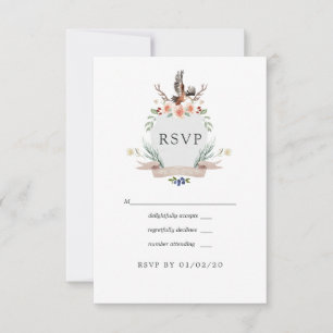 Watercolor Woodland Laurel Crest Wedding RSVP Card