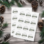 Watercolor Woodland Merry Christmas Square Sticker<br><div class="desc">This holiday sticker features winter forest with deer family,  snow and personalized with your custom text.</div>
