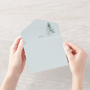 Watercolor Woodland Monogram Wedding All In One Invitation