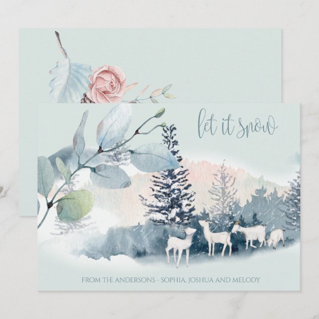 Watercolor Woodland Mountain Snow Goats Invitation (Front/Back)