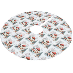 Watercolor Woodland Mushrooms Enchanted Forest Brushed Polyester Tree Skirt
