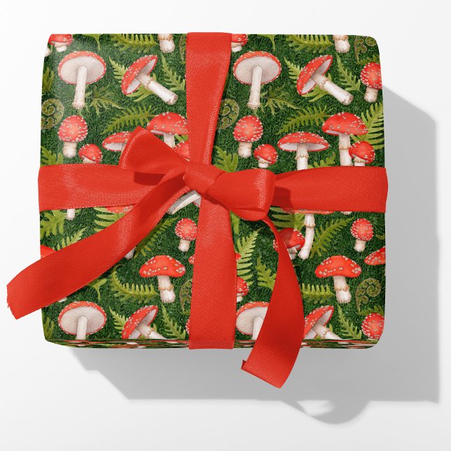 Watercolor Woodland Mushrooms Ferns and Moss Wrapping Paper (Creator Uploaded)
