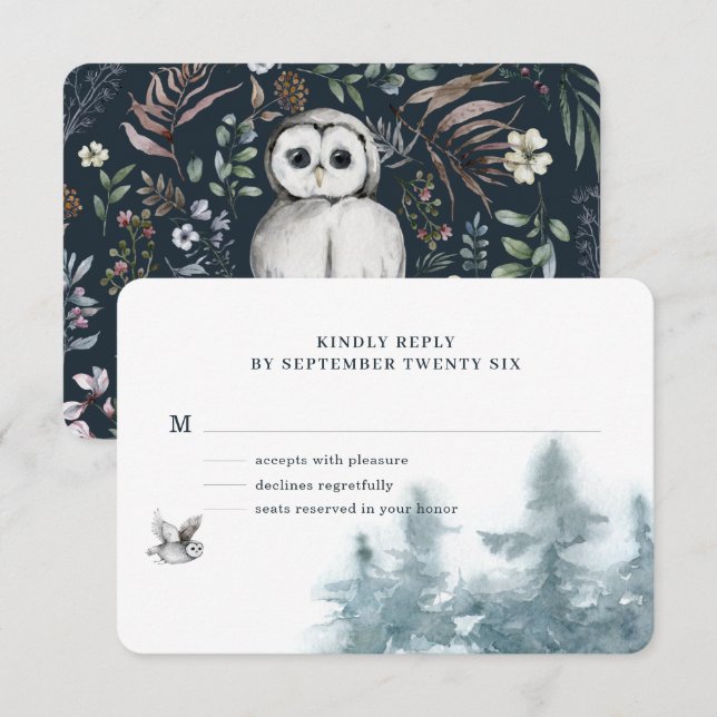 Watercolor Woodland Owl Botanical RSVP Card (Front/Back)