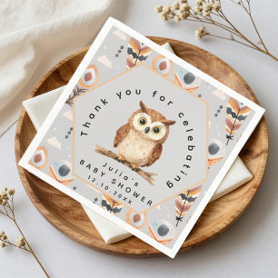 Watercolor Woodland Owl Brown Chevron Napkin