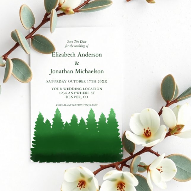 Watercolor Woodland Pines Wedding Save The Date (Creator Uploaded)