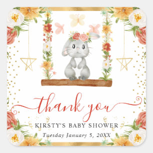 Watercolor Woodland Rabbit Baby Shower Square Sticker