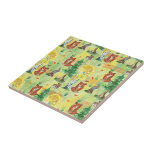 Watercolor Woodland Rabbit ,Hedgehog,fox Tile
