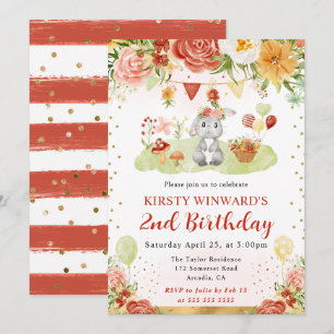 Watercolor Woodland Rabbit Kids Birthday Invitation
