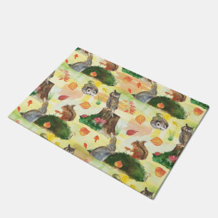 Watercolor Woodland Rabbit,owl, squirrel, hedgehog Doormat