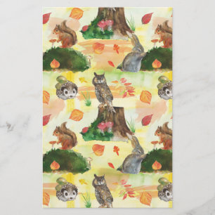 Watercolor Woodland Rabbit,owl, squirrel, hedgehog Stationery