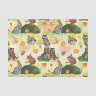 Watercolor Woodland Rabbit,owl, squirrel, hedgehog Tissue Paper