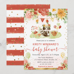 Watercolor Woodland Raccoon Baby Shower Invitation