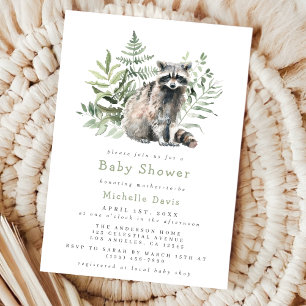 Watercolor Woodland Raccoon Baby Shower Invitation