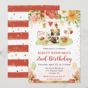 Watercolor Woodland Raccoon Kids Birthday Invitation