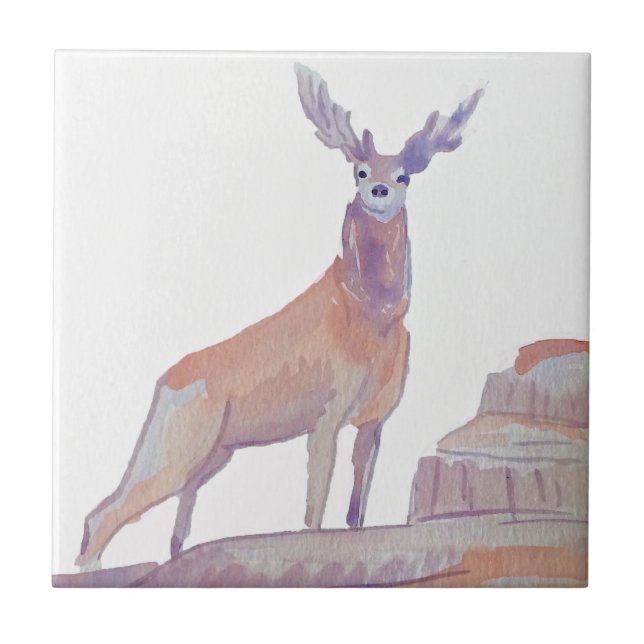 Watercolor Woodland Red Deer Tile (Front)