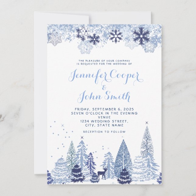 Watercolor Woodland Snowflakes Winter Wedding  Inv Invitation (Front)