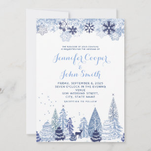 Watercolor Woodland Snowflakes Winter Wedding Inv Invitation