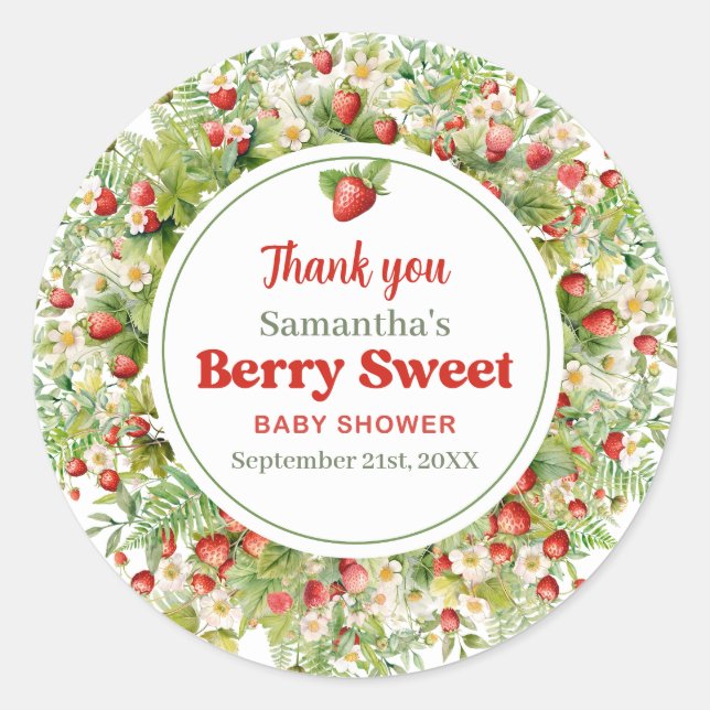 Watercolor Woodland Strawberry Berry Sweet  Classic Round Sticker (Front)