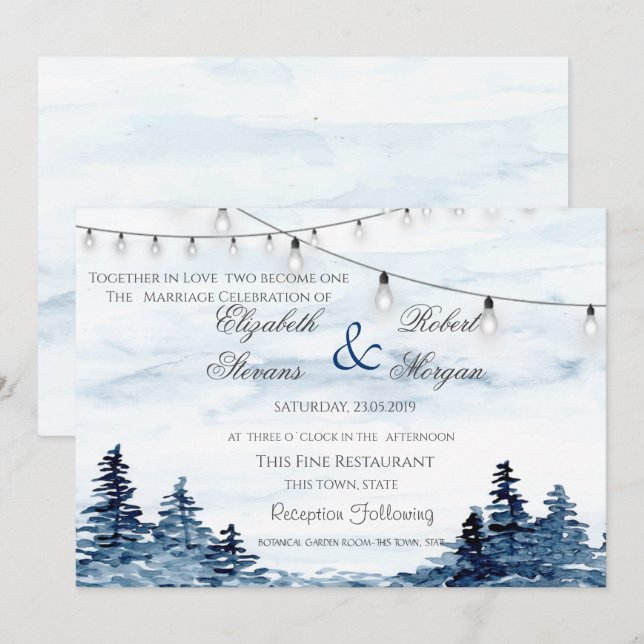 Watercolor Woodland String LightWedding Invitation (Front/Back)