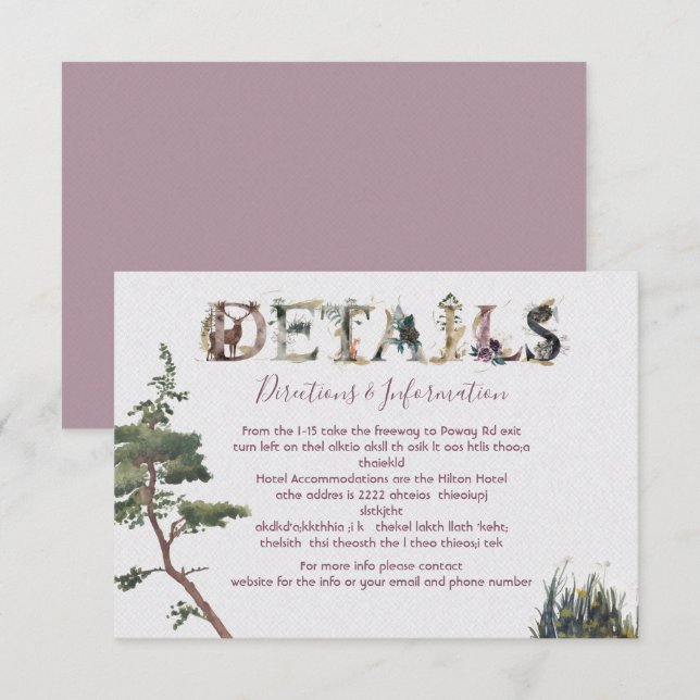 Watercolor Woodland Wedding Details and info card (Front/Back)