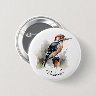 Watercolor Woodland Woodpecker, custom 2 Inch Round Button