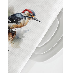 Watercolor Woodland Woodpecker, custom Kitchen Towel