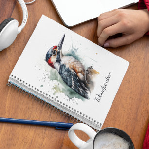 Watercolor Woodland Woodpecker, custom Notebook