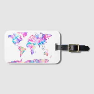 Watercolor World Map Luggage Tag