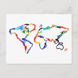 Watercolor World Map Postcard