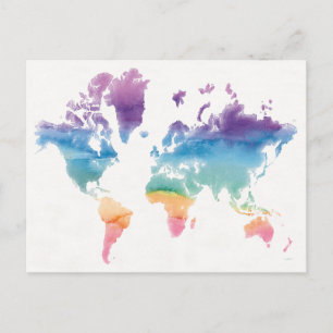 Watercolor World Map Postcard