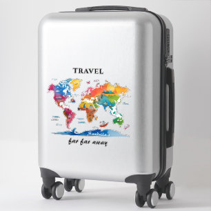 Watercolor World Map Travel Quote Sticker