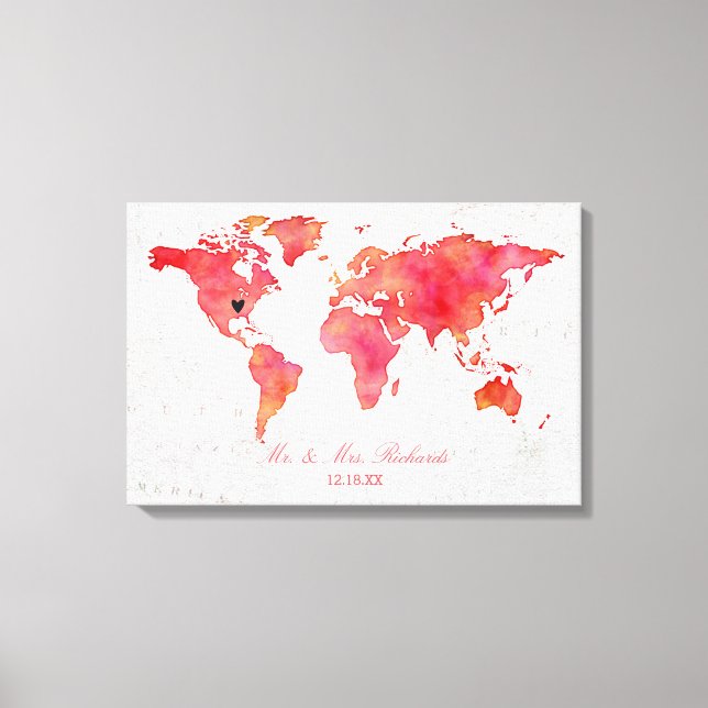 Watercolor World Map Wedding Alternative Guestbook (Front)