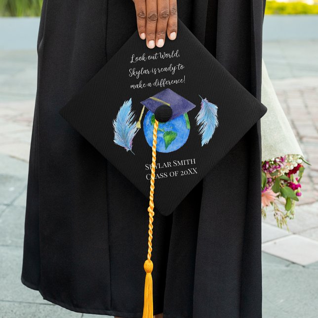 Watercolor World With Graduation Cap And Feathers (Creator Uploaded)