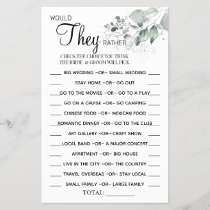 Watercolor  Would They Rather shower game card