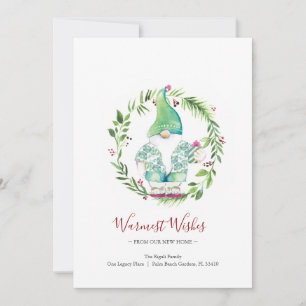 Watercolor Wreath and Gnome Holiday New Address Card