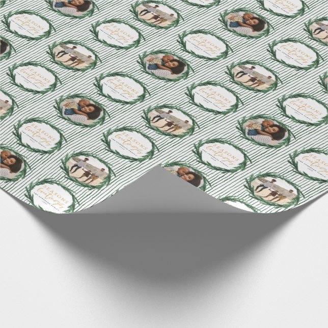 Watercolor wreath and stripe christmas photo wrapping paper (Corner)